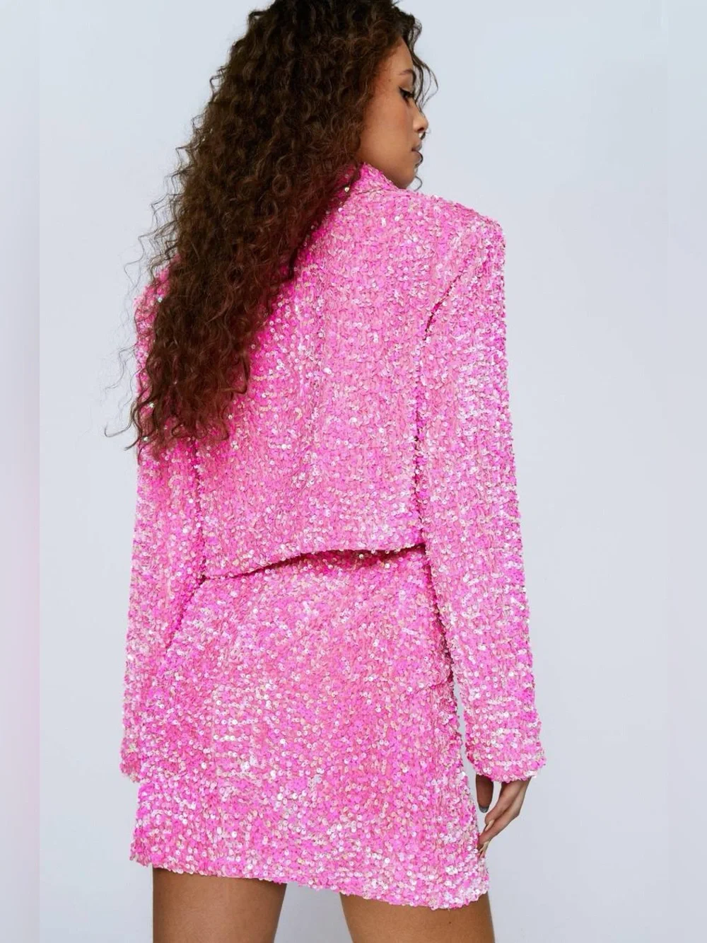 NWT Nasty Gal Premium Velvet Sequin Cropped Blazer and Skirt Set Size US 12